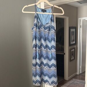 Love Reign Blue Chevron Slip Dress with Tassel Ties